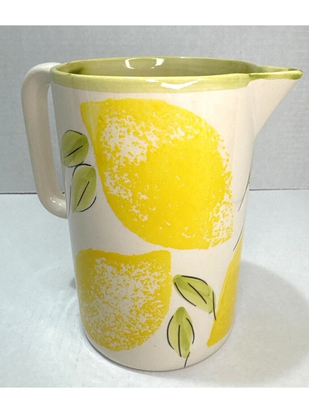 Vintage Hand Painted Lemon Yellow & Green Pitcher J Wilfred Made in Portugal
